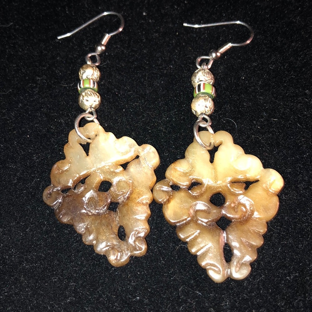 Brown carved boho stone dangle earrings